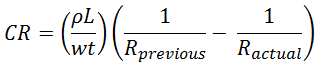 Calculating the corrosion rate (CR) from the change in electrical resistance: CR = (pL / wt)(1 / R previous)(1 / R actual)