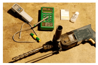 Test instruments for measuring humidity levels in concrete.